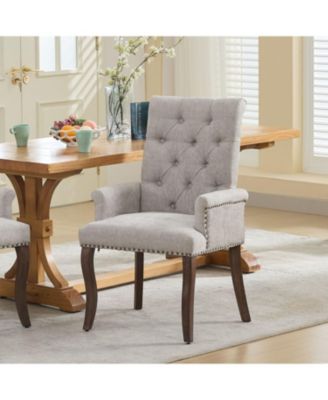 Beige Chenille Dining Chair, Tufted, Wood Legs
