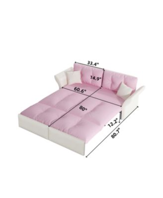  Queen Pull Out Sofa Bed, 3-in-1 Convertible Sleeper, Tufted Velvet Loveseat, Pink