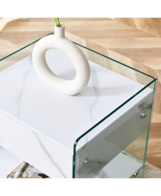 Streamdale Glass and MDF Bedside Table with Drawers