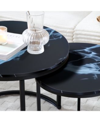 Nesting Coffee Tables - Black Top Marble Pattern