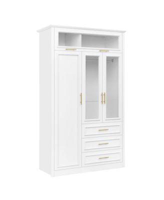 4-Door Wardrobe Armoire Closet w/ LED & 3 Drawers - White