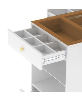 Closet Island with Drawers, Glass Top, Shelves, Jewelry Storage - White