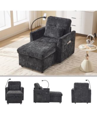  Multifunctional Chenille Recliner Sofa with Storage & Phone Bracket