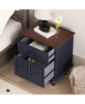 Streamdale Vintage Nightstand 2 Drawer Roman Column Legs Dark Blue