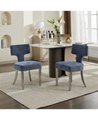 Streamdale Mid Century Blue Chenille Dining Chairs (Set of 2