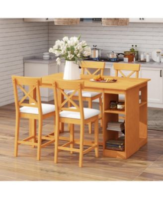  60" Farmhouse Counter Height Dining Set with Storage & Chairs