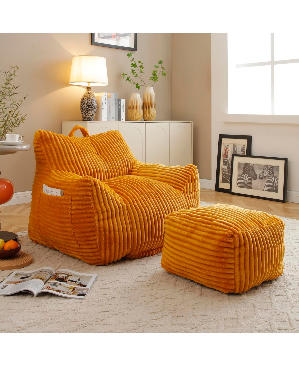 Streamdale Furniture Giant Yellow Plush Bean Bag Chair with Footstool
