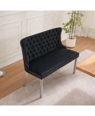 + Loveseat Bench + Velvet + Tufted, Wing Back, Silver Legs + Dining