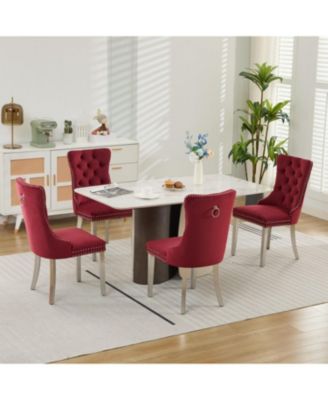 Tufted Velvet Dining Chairs, Wine Red, Chrome Legs, Set of 2