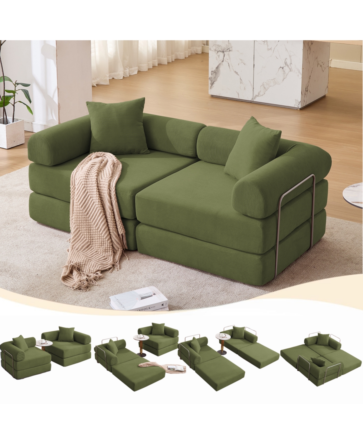 Streamdale Furniture Modular Corduroy Sofa Bed - Green