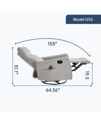 Streamdale Light Grey Heat Massage Rocker Swivel Recliner