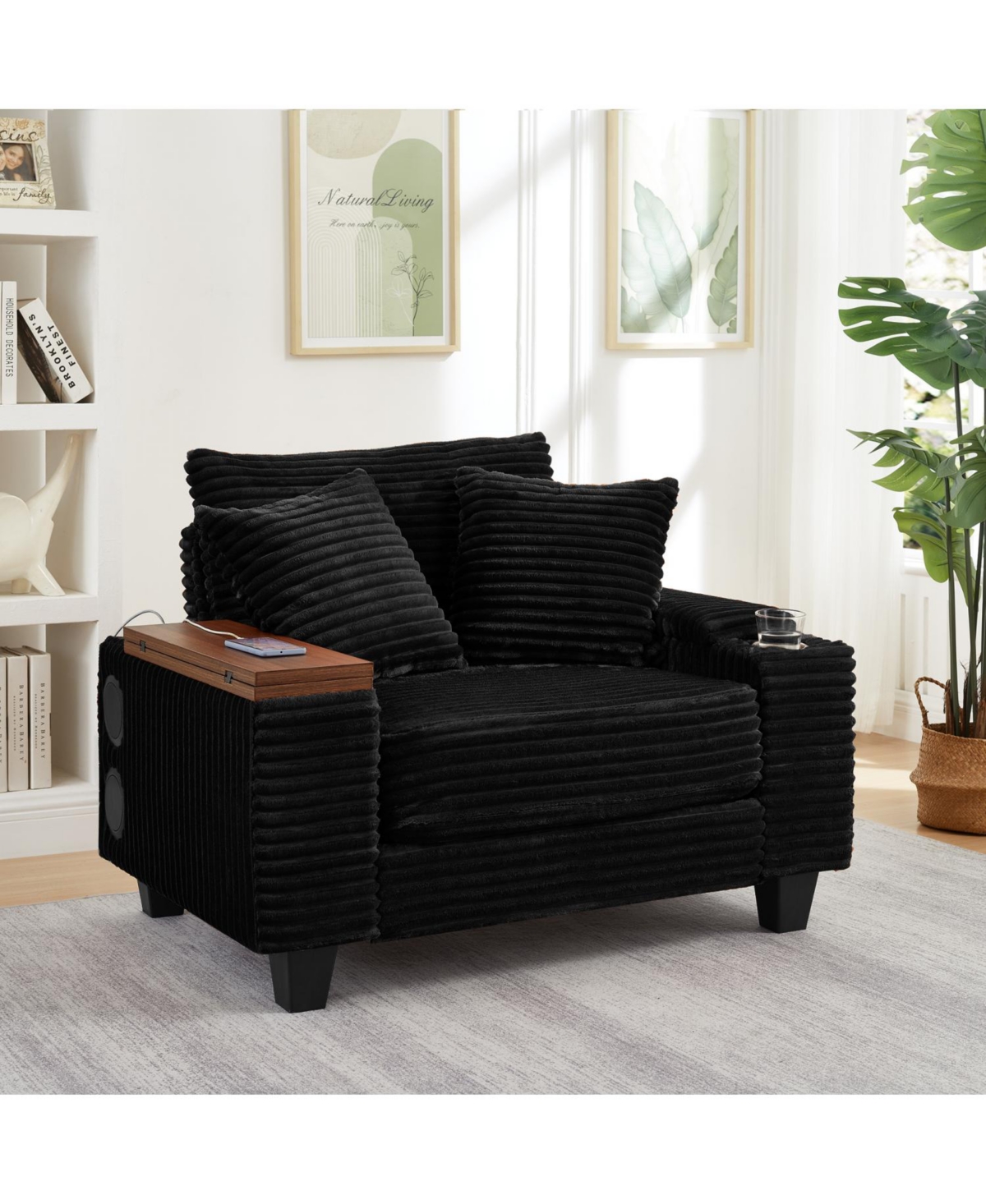 Streamdale Furniture Corduroy Sofa Bed with Ottoman, Bluetooth, Usb, Rotating Table