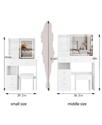 + 3-Piece Set + Wood + LED Mirror + Vanity Table