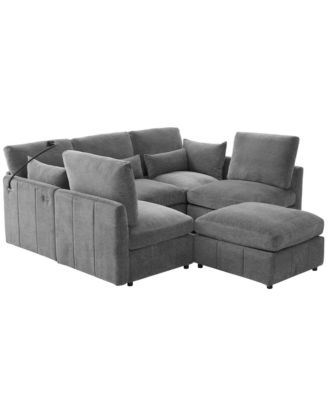  Modern Sectional Sofa U-Shaped Couch w/ Ottoman, USB & Phone Holder - Grey