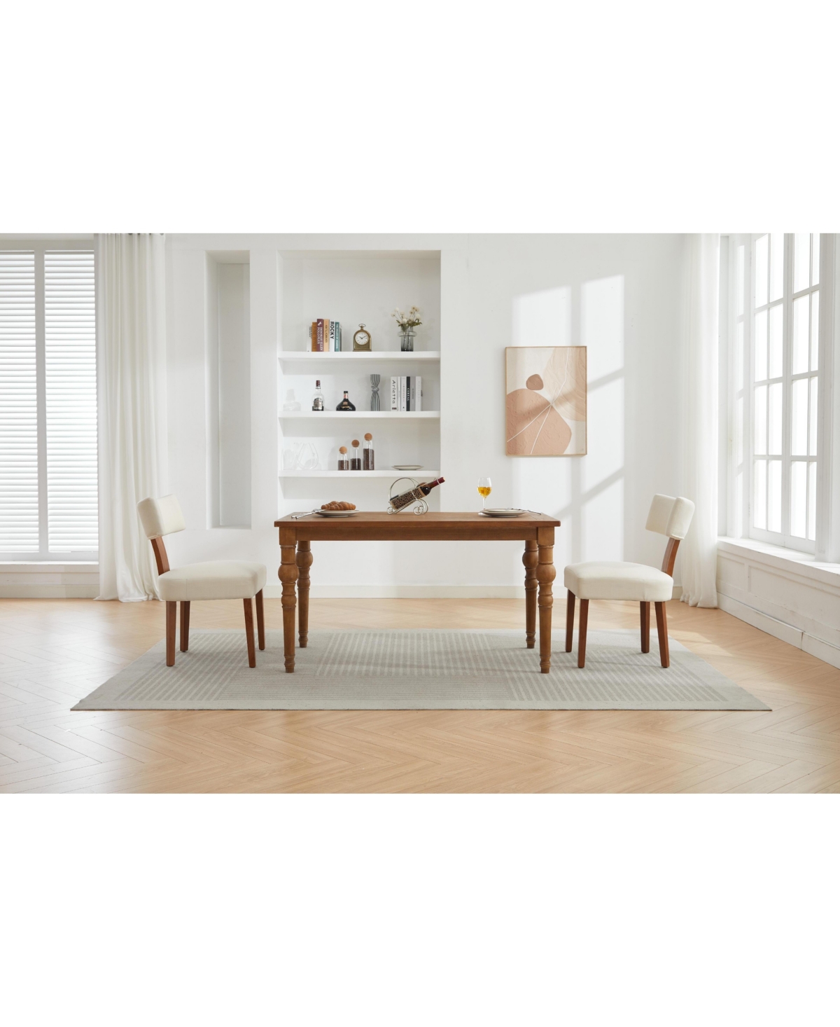 Streamdale Furniture Streamdale Linen Fabric Armless Dining Chairs, Curved Back, Wood Legs, (Set of 2)