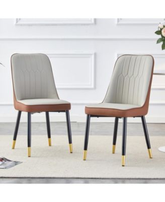 Streamdale Gray & Brown Dining/Living Room Chairs, PU Cushion, Metal Legs, 2-Piece Set