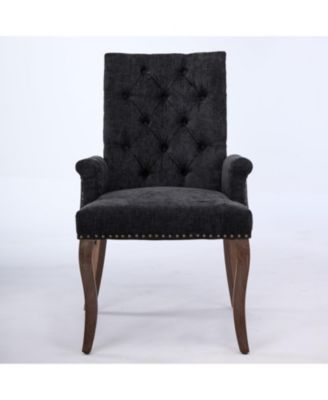 Chenille Upholstered Dining Chair, Wood Legs, Tufted, Black