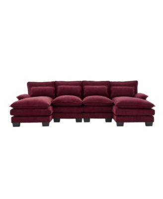 U Shaped Cloud Couch, 110" Chenille Sectional Sofa with Double Chaise