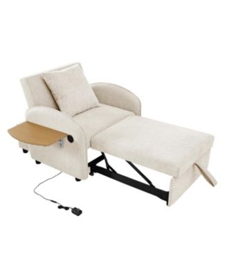 Convertible Chair Bed- 3-in-1 Pull-Out Sofa with USB & Desk (Creamy White