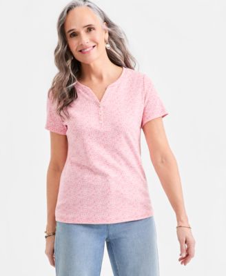 Women's Printed Short-Sleeve Henley Top