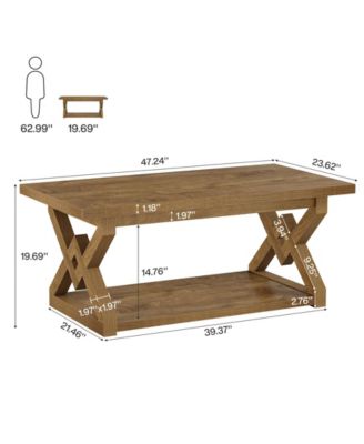 2-Tier Coffee Center Table for Living Room, 47.24-Inch Farmhouse Rectangle Tea Cocktail Table