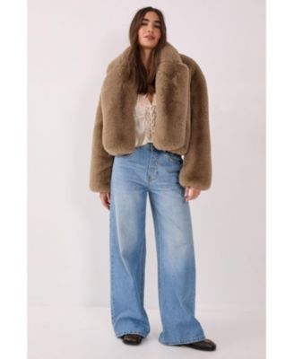 Women's Cropped Collar Faux Fur Jacket