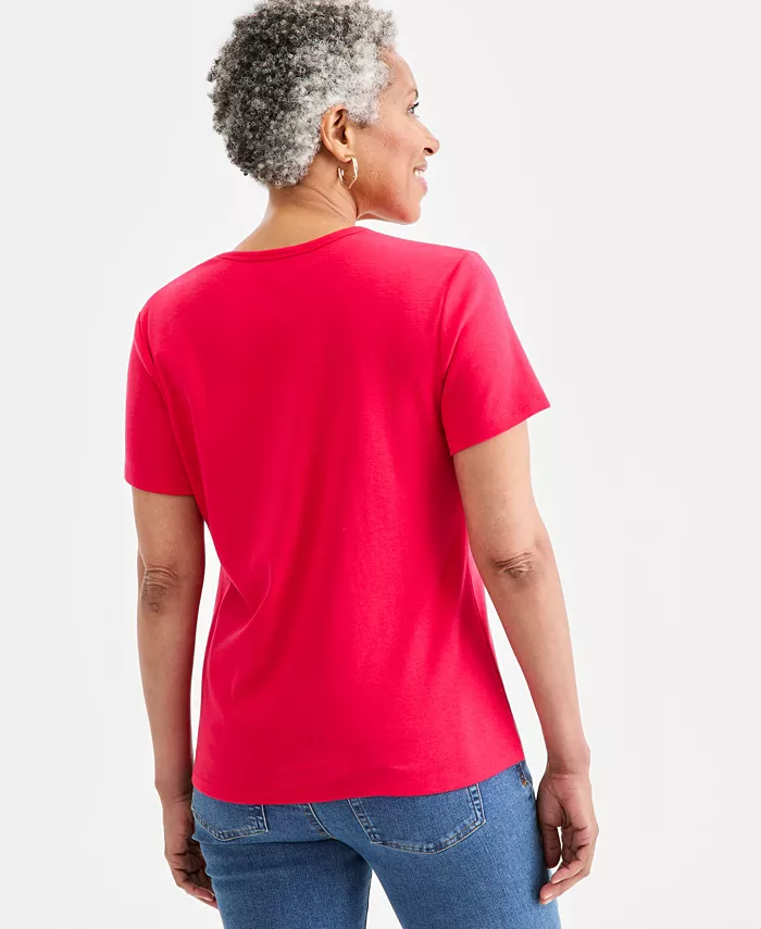 Women's Cotton Short Sleeve V-Neck Top - thumbnail 10