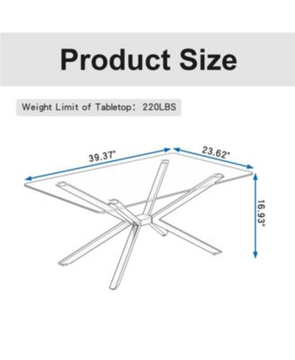 Rectangle Clear Glass Coffee Table with Metal Legs