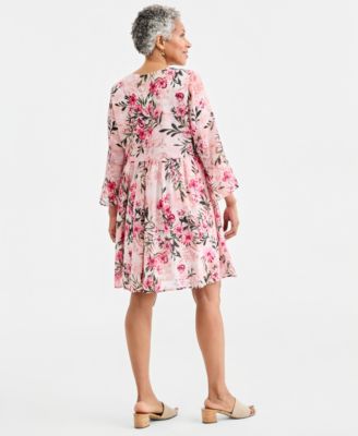 Women's Printed V-Neck 3/4-Sleeve Dress