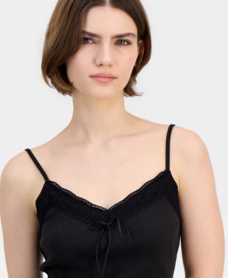 Juniors' Ribbed Lace-Trim Camisole