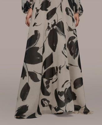 Women's Floral Print Sweetheart Neckline Puff Sleeve Gown