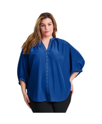 Women's Studded Blouson Sleeve Blouse Tops