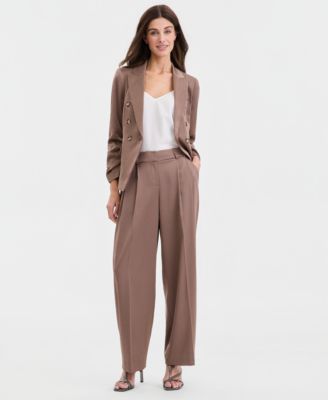 Women's Satin Pleat-Front Wide-Leg Pants