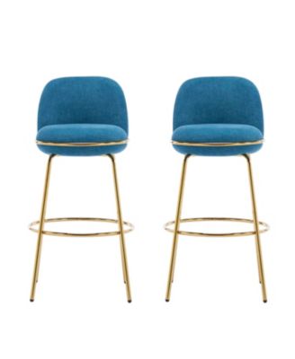 Rio Claro Gold & Blue Upholstered Barstools (Set of 2)