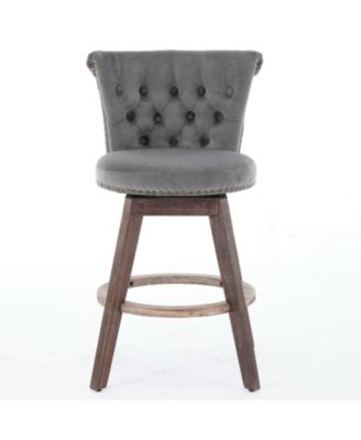 26" Swivel Counter Stools Set of 2, Velvet Upholstered, Gray