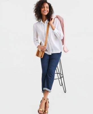 Women's Cotton Pleated Lace-Trim Blouse