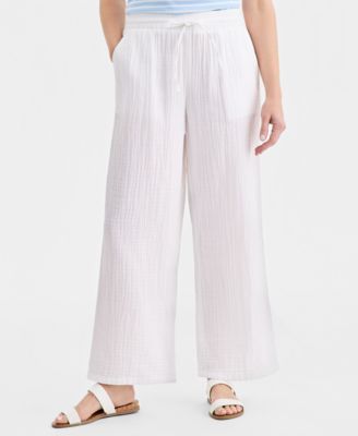 Women's Cotton Gauze Straight-Leg Pull-On Pants