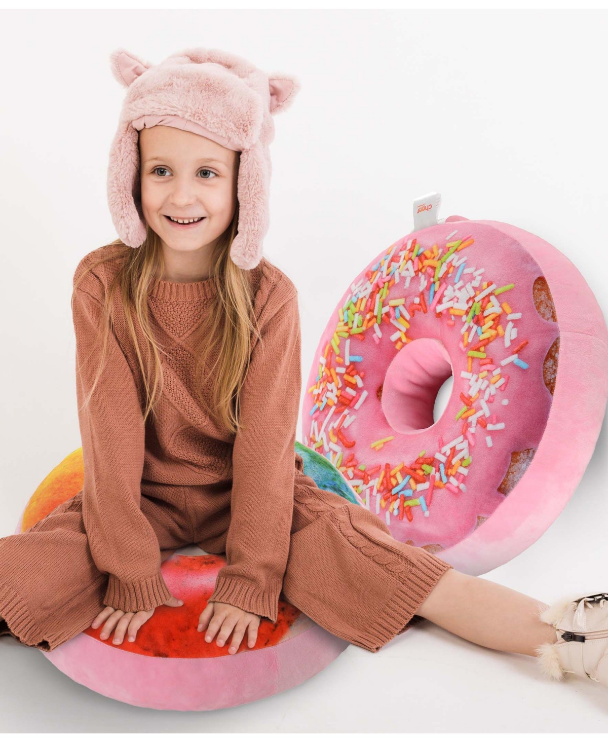 Cheer Collection Reversible Photoreal Donut Decorative Pillow, 16" Round