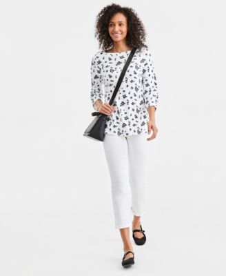 Petite Tie-Detail Boat Neck Tunic Top