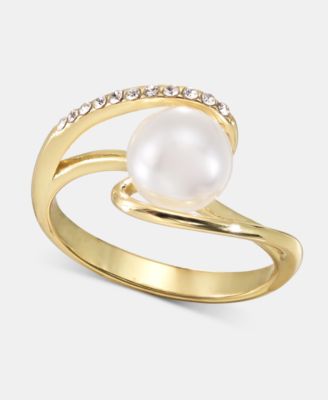 Gold-Tone Imitation Pearl & Cubic Zirconia Swirl Ring