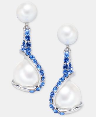 Pav&eacute; & Imitation Pearl Drop Earrings