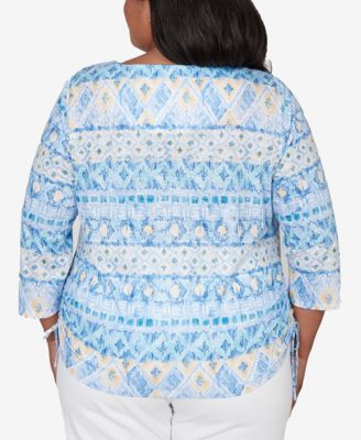 Plus Size Classic Ikat Biadere Tie Ruched Top