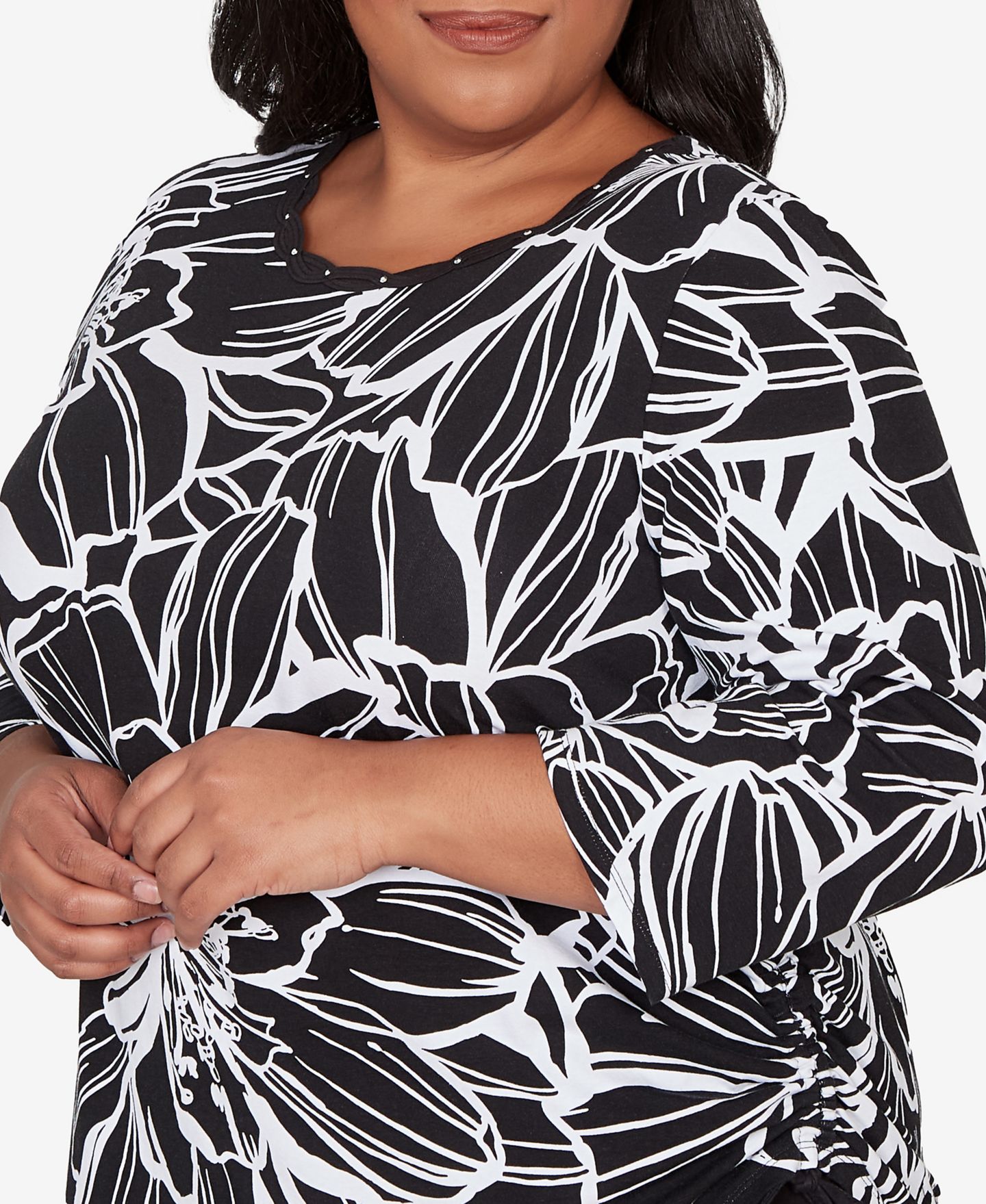 Женский топ Alfred Dunner Plus Size Classic Floral Linework Side Tie Ruched, цвет: Нейтральный разноцветный — фото 4