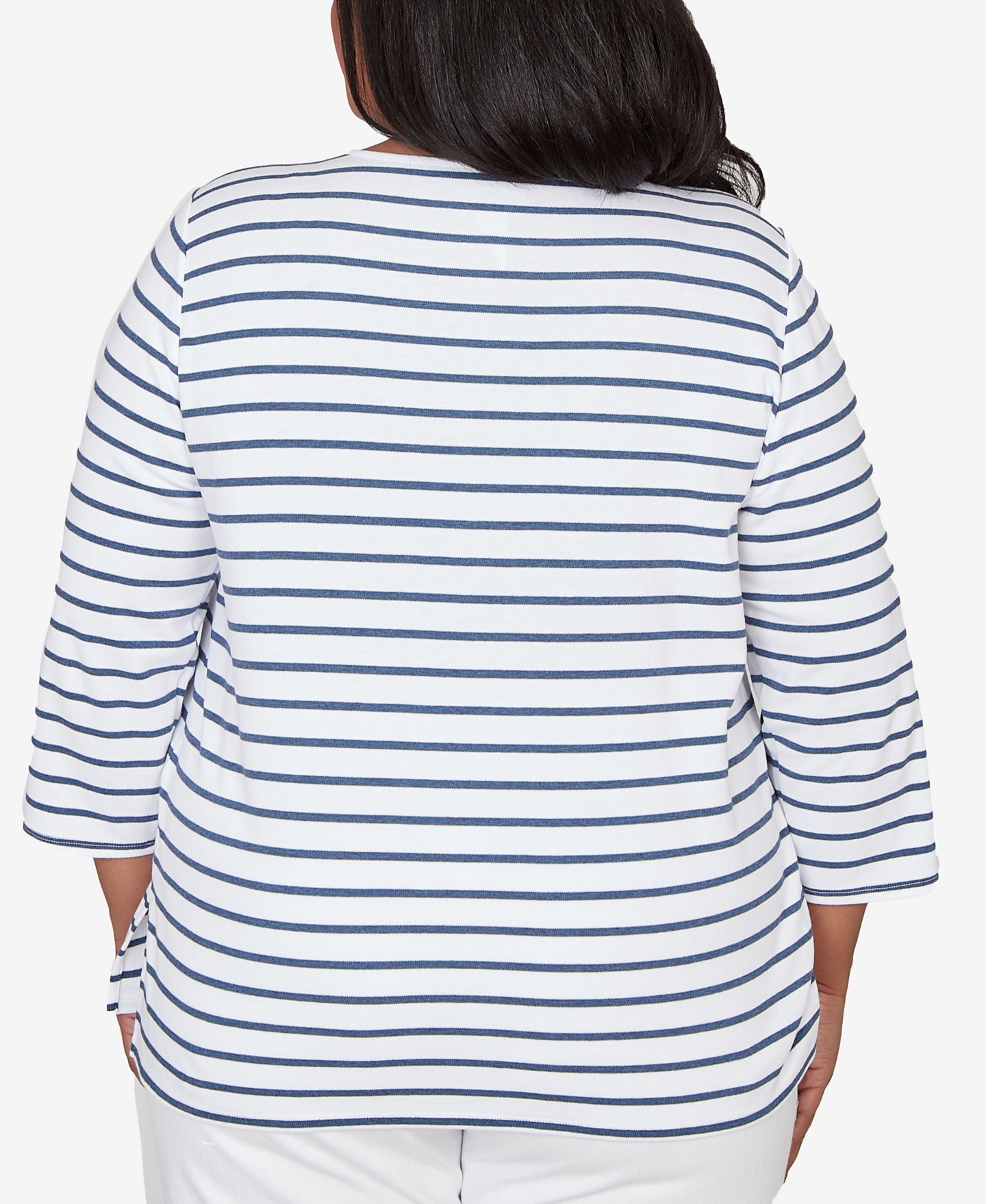 Женский топ Alfred Dunner Plus Size Classic Floral Embroidered Stripe with Necklace, цвет: Тёмно-синий — фото 5