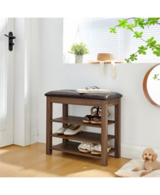 + Adjustable + Wood + Shoe Bench with Storage + Bench