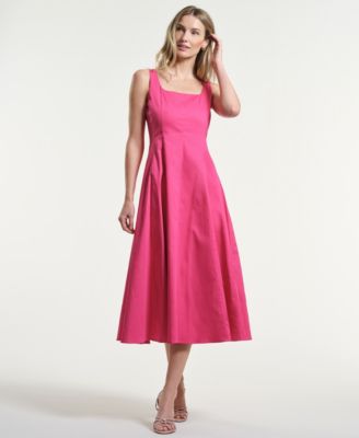 Women's Seamed Square Neck Midi Dress