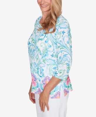 Women's Classic Scroll Border Embellished Neck Top