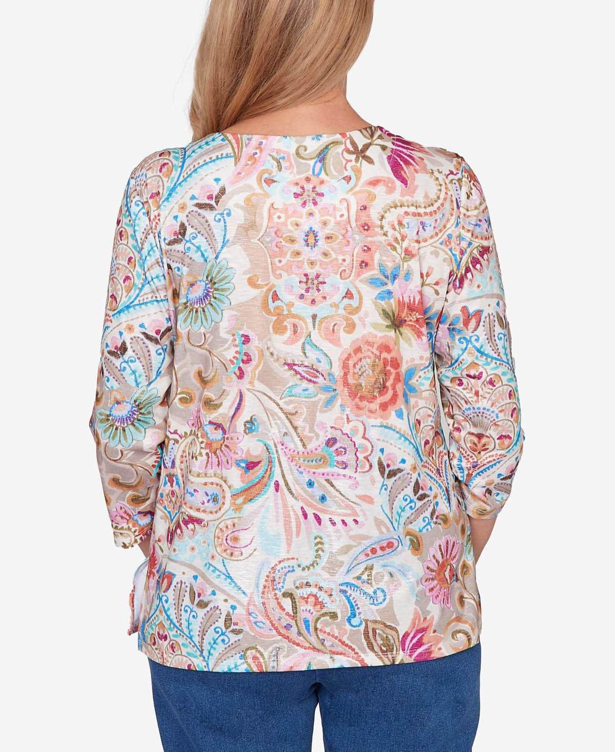 Alfred Dunner Women's Classic Paisley Floral Pleated Neck Top