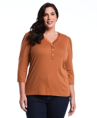 Plus Size Plus Size 3/4 Puff Sleeve V-Neck Top
