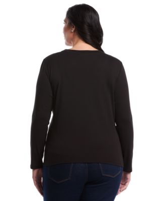 Plus Size Plus Size Embellished Neck Long Sleeve Top